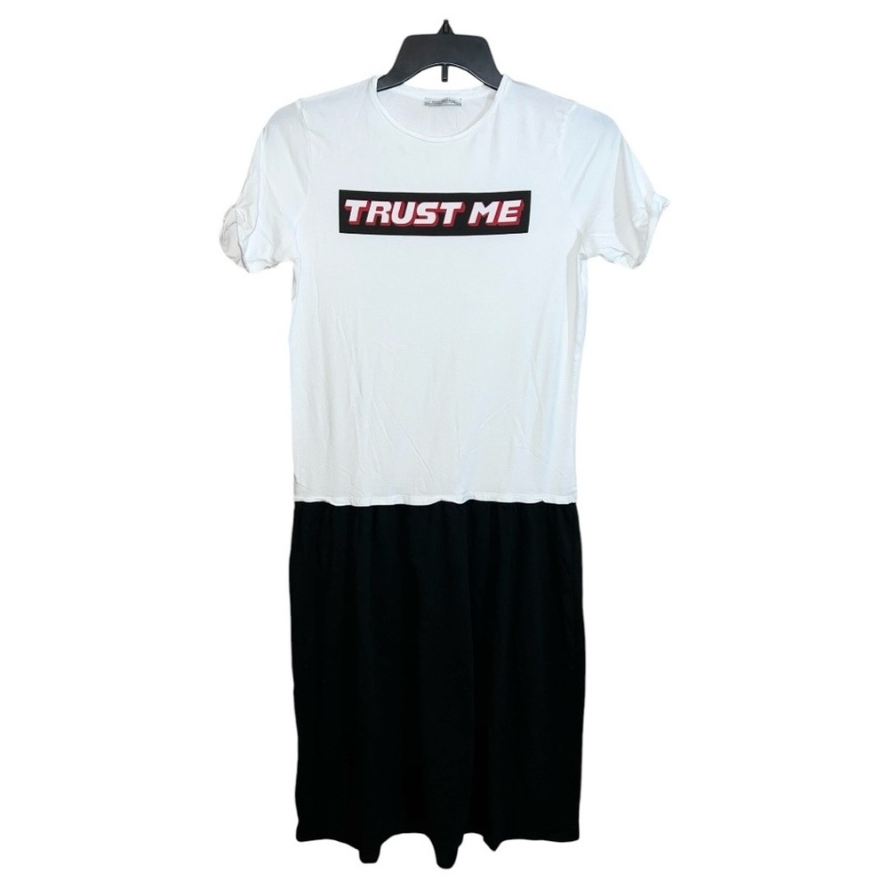 Zara Trafaluvc Dress Women’s Size M Black White Red Long Short Sleeve T-Shirt